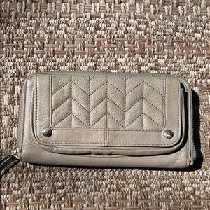 Hayden Harnett Leather Chevron Quilted Zip Wallet - Taupe